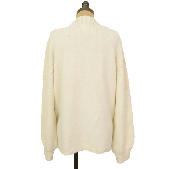 Joseph A Sweater Top XL Mock Neck Balloon Sleeve Rib Trim Ecru Ivory NWT B4 - Picture 5 of 6